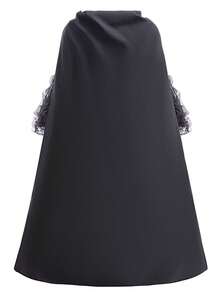 儿童女巫黑色荷叶边连衣裙斗篷尖顶帽眼镜手镯套装儿童花式万圣节狂欢角色扮演女巫服装女童生日派对装扮礼物 - 黑色 - 查看 6