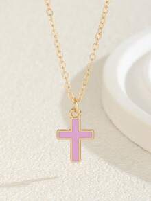 1 件简约可爱 6 色夏季十字架吊坠金合金项链，适合男孩和女孩日常佩戴，可用作日常旅行派对约会佩戴珠宝配饰，适合送给朋友家人节日生日礼物 - 彩色 - 查看 11