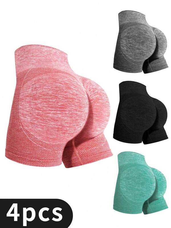 4pcs Seamless High Waist Shaping Shorts, Butt Lifting Close Fitted Fitness Biker Shorts,Soft And Comfort, Women's Underwear & Shapewear