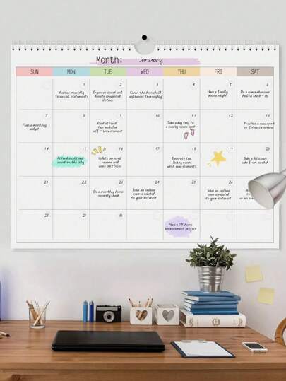 Undated Monthly Calendar Planner Notebook, Blank For Office & Home Organization, 11.4" X 14.7", Suitable As New Year Gift,Back To School,School Supplies