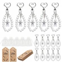 10/30pcs/Set Faux Pearl & Angel Shaped Heart Design Keychain, Greeting Card, Gift Box For Weddings, Baptism, Parties, Festivals, Family, Couples, Wife, Friends