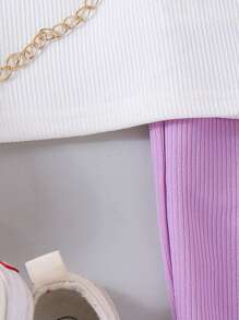 2 piezas Conjunto casual de bebé/niña con top de tirantes de colorblock y pantalones rectos lisos, para verano