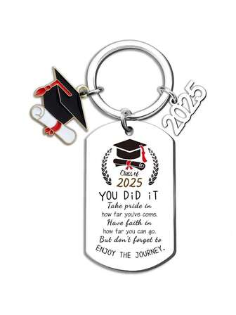 Class Of 2025 Unique Graduation Keychain Gift For Him Her College High School Master Degree Graduate Motivational "You Did It" Keyring For Graduates, Silver