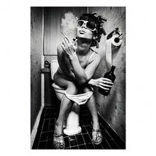 1pc / 3pcs Wall Arts Posters Khung tùy chọn Người phụ nữ gợi cảm hiện đại ngồi trên bồn cầu hút thuốc Poster đen trắng Tranh tường nghệ thuật gia đình Tranh tường trang trí phòng tắm Tranh - Nhiều màu - Xem 17