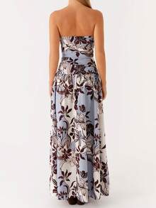 Women's Strapless Tube Top Dress Stylish Floral Print Sleeveless A Line Tube Long Dress For Spring  Summer - Coffee - View 6