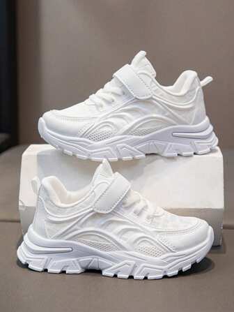 1 Pair Kids' Breathable Mesh Slip-On Casual Sports Shoes, Low-Top, Comfortable For Girls & Boys, White, Spring/Summer/Autumn (Run Small By 1 Size)