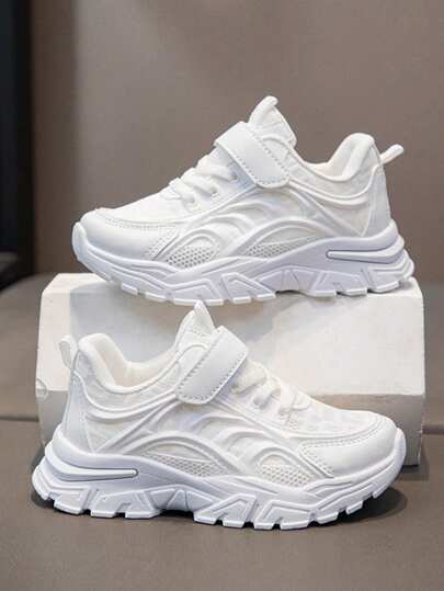 1 paire de chaussures de sport décontractées à enfiler respirantes pour enfants, basses, confortables pour filles et garçons, blanches, printemps/été/automne (taille petite d'1 taille)