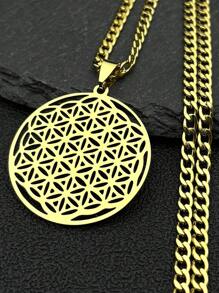 Flower Of Life Stainless Steel Long Necklace For Women Men Gold Color Mandala Metatron Chain