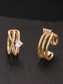 2pieces Fashionable & Simple Heart Stacking Beach Ear Clips, Micro Inlaid Sparkling Cubic Zirconia Exquisite Clip Earrings, Wear Ear Percings, Very Suitable For Women's Daily Wear