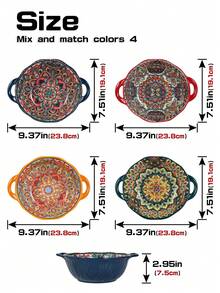 1 件波西米亚风格双柄陶瓷碗，高端设计，适合餐厅、家庭、面碗、汤碗、学校用品 - 彩色 - 查看 15