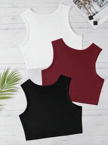 Damen 3-teiliges kurzes Tank Top. Klassisches, vielseitiges Schwarz, Weiß und Burgund, geeignet für Outdoor-Lässig, Bergsteigen, Wandern, Strandspiele, Partys, Sport, Stadtbummel und andere Anlässe