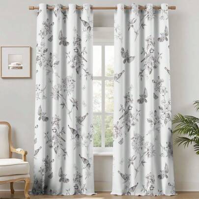 2 peças, cortinas elegantes monocromáticas com estampa floral, impressão digital 3D, comuns em salas de estar, quartos, varandas e escritórios, criando uma atmosfera divertida e animada.