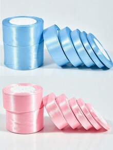 22m/Roll Pink/Blue Satin Ribbon, Solid Color Light Pink/Blue Ribbon For Valentine's Gift Wrapping, Hair Bows Making, DIY Crafts, Floral Bouquets, Wedding Parties, Baby Shower, Cake Decorations - Multicolor - View 1