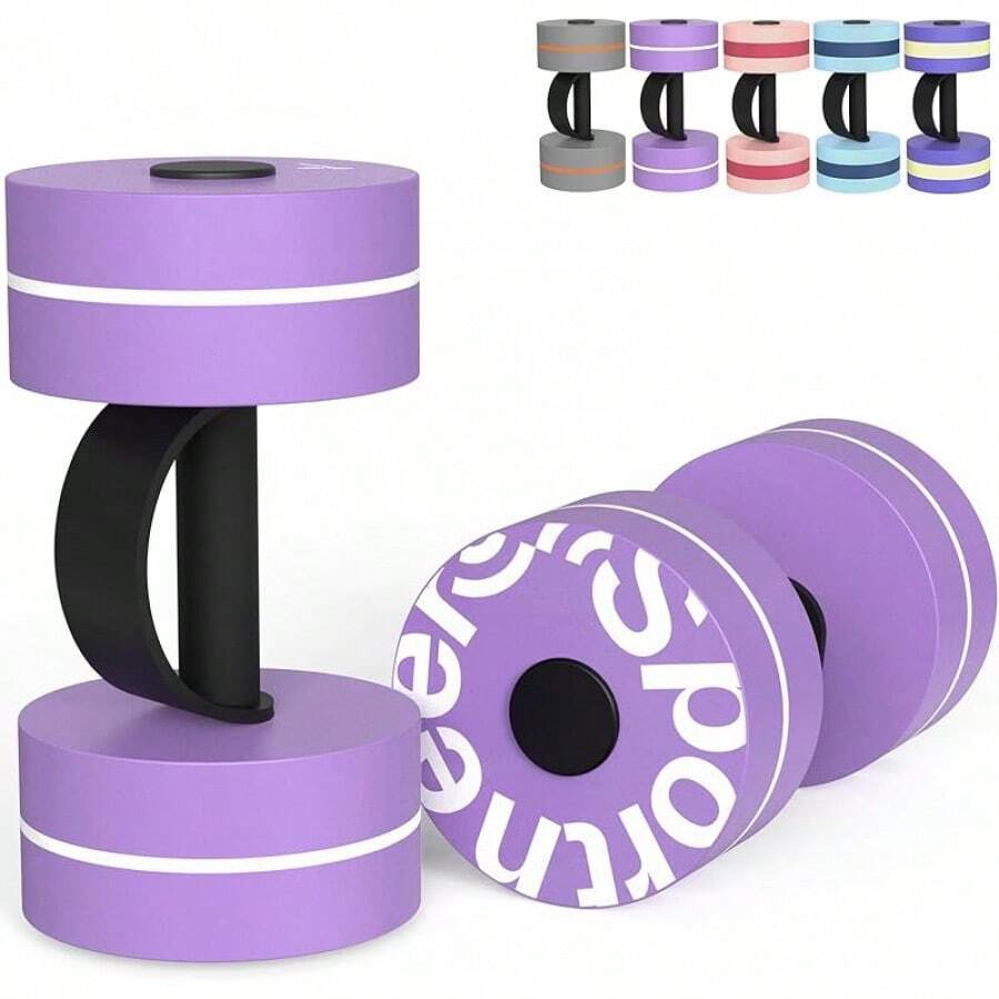 Water Weights Aquatic Exercise Dumbbells Water Dumbbell Aerobics Workouts Set Of 2 EVA Foam Pool Weights Dumbbells Set Aqua Fitness Barbells Equipment For Water Aerobics Weight Loss - 紫色 - 查看 1