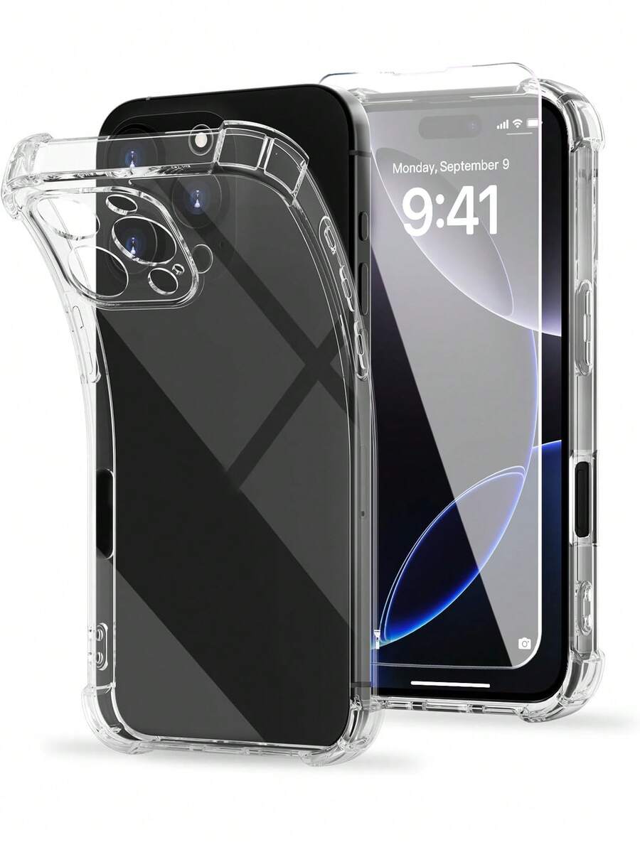 Tương thích với ốp lưng điện thoại 16 Pro Max + miếng dán màn hình 16 Pro Max, ốp lưng trong suốt được thiết kế cho 16 Pro Max, chống sốc 4 góc, bảo vệ toàn diện camera, chống rơi (Bộ), kính cường lực độ nét cao (1 ốp lưng điện thoại + 1 miếng dán màn hình)
