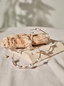 1pair New Style Large Circle Creative Vintage Faux Pearl Hoop Earrings, Oversized Circular Earrings For Women Christmas Winter Christmas Gifts