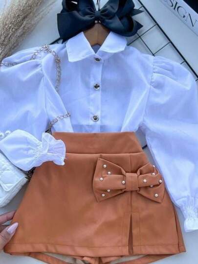 Conjunto Infantil Saia e Camisa Social Para Meninas