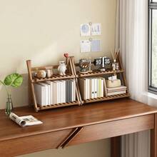 1 Set Foldable Bamboo Desk Organizer Rack, Desk Top Mini Bookshelf, Easy Assembly, Suitable For Ramadan - Multicolor - View 3