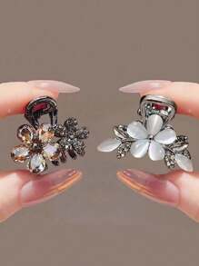 2 pièces Accessoires pour cheveux en alliage, strass et cristal avec décoration florale, élégants pour chignon. Petits clips à cheveux romantiques et luxueux convenant pour le quotidien, le travail et les soirées formelles