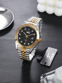 RICECGO RICECGO 1 pieza Reloj de cuarzo clásico para hombre - Estilo de negocio, esfera circular, pantalla de calendario dual, correa de acero inoxidable, movimiento de cuarzo, adecuado para uso diario, regalo ideal para cumpleaños u ocasiones especiales, regalo del Día del Padre