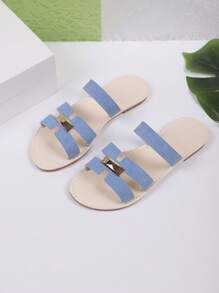 Sandalias planas de estilo vintage de PU mate al estilo europeo y americano, diapositivas casuales y versátiles para la playa adecuadas para adolescentes, verano, escuela, vacaciones y playa, estilo romano para damas
