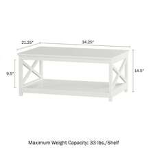 White Wooden Coffee Table With Bottom Shelf 34 Inches Long TV Stand 14.5 In H - 1 - View 4