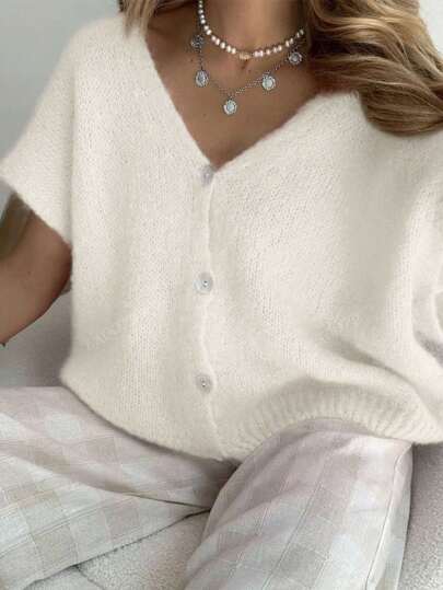 Women's Cap Sleeve Thin Cardigan Knit Sweater