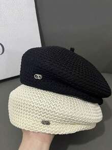 1 件女士纯色休闲贝雷帽，简约优雅的设计，透气画家帽适合户外活动和日常穿着秋季配饰 - 卡其色 - 查看 7