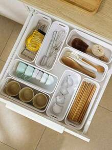 10-Pack White Plastic Storage Boxes With Dividers - Multi-Purpose Open Drawer Organizers For Nursery Rooms, Phone Cases And Bedside Essentials | Space-Saving Clear Design (White)