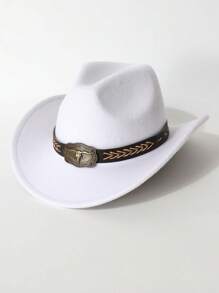 1pc Women's Solid Color Retro Bull Accessory, Cowgirl Hat, Jazz Hat, Panama Hat, Suitable For Cowboy Themed Events, Vintage Parties, Cosplay, Costume Nights, Festival Galas, Bachelor Parties, Birthday Celebrations, Stage Performances, Daily Wear
