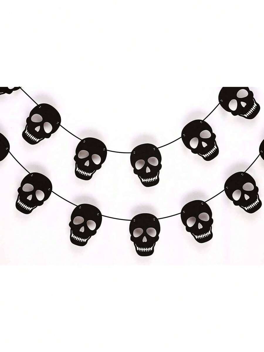 1 pieza Guirnalda decorativa de calavera negra de 98 pulgadas, adecuada para Halloween, boda gótica, cumpleaños, festival de Halloween, decoración de ambiente, fiesta temática, decoración de jardín al aire libre