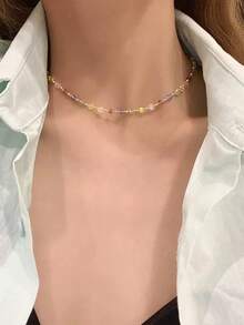 女士彩色多巴胺水晶项链，精致锁骨小众链