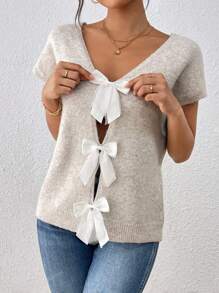 1 Peça Top de Halter Moda com Laço na Frente e Atrás, Estilo Folgado e Suave, Cor Sólida, Tricotado, Colete