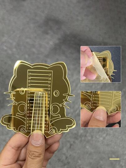 1 pieza Regla para medir la longitud de las uñas con espejo acrílico dorado en forma de gato lindo para salón o uso doméstico