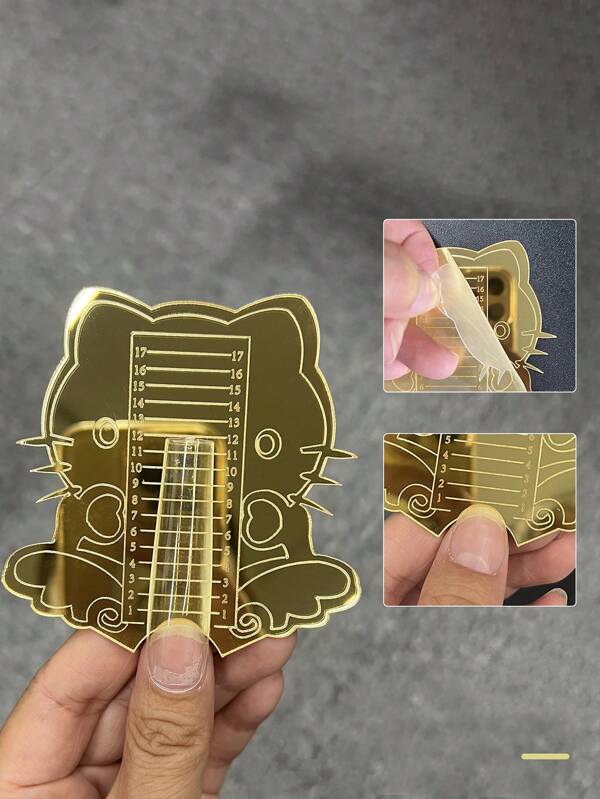1pc Gold Acrylic Mirror Nail Tips Ruler For Triming The Same Length Cute Cat Nail Length Measure Tool For Salon Home Nail Art