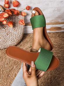 Women's Round Toe Casual Flat Slide Sandals, Summer Outdoor Open Toe Slippers