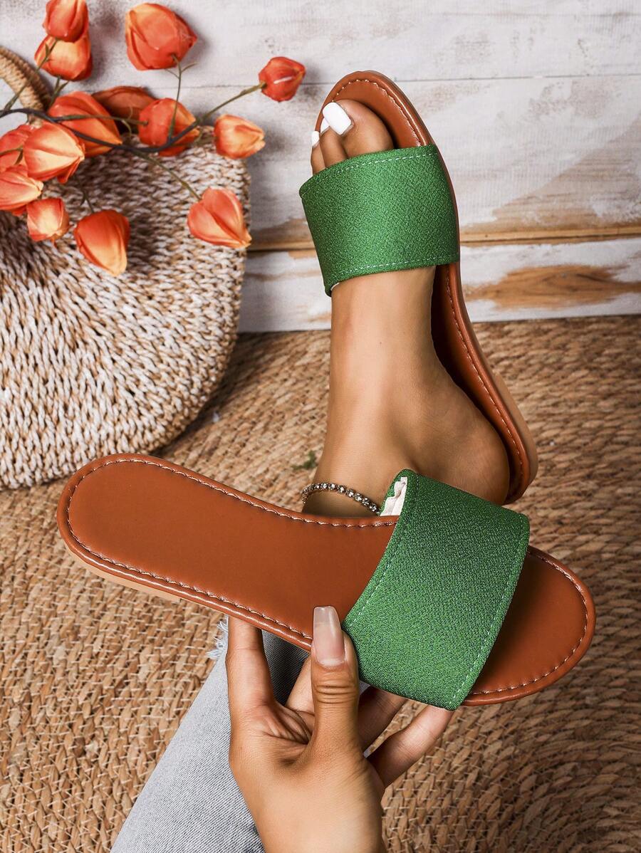 Women's Round Toe Casual Flat Slide Sandals, Summer Outdoor Open Toe Slippers