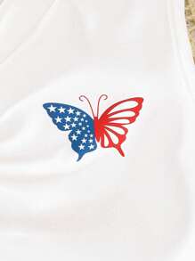 2pcs Girls Patriotic Outfit Set 2025 American Flag & Butterfly Tank Top With Pleated Skirt, Toddler Summer Clothes (Age 2-3,4-5,6-7Y)
