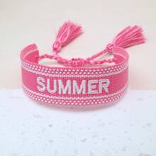 1 pièce Bracelet charm brodé vintage "ÉTÉ", bracelet d'amitié style bohème plage, convient pour la famille, les amis, les étudiants, les cadeaux de vacances, les fêtes de plage, les accessoires de voyage