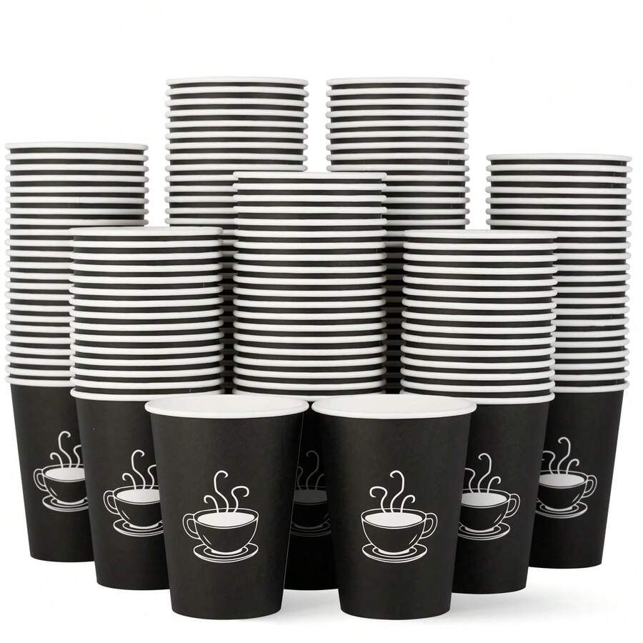10pcs/20pcs/30pcs/60pcs,9oz Paper Coffee Cups, Disposable Black Paper Cups For Hot Drinking, Water, Tea, Used For Cafes, Offices, And Events