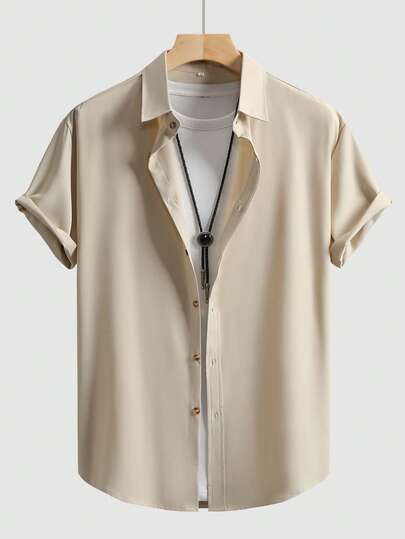 Men's Solid Color Business Casual Short Sleeve Shirt