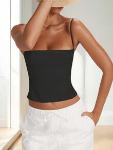 Women's Summer Fitted Cami Tops Y2K Solid Color Sleeveless Backless Vest Cropped Slim Tops Tank Tops Going Out Tops - Black - View 5