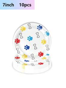 10 Stücke Hundetatzenmuster Geburtstagsfest Zubehör, Wegwerf Pappteller, Becher, Servietten Geschirr Set mit Hundetatzenmuster, Hundetatzenmuster Party Dekorationen für Welpe Themenfest, Picknick Geschenke