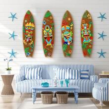 4 Stück Surfbrett Wanddekoration, Surfbrett Wandbehang Schild, Holzdekoration im Sommerstil, hawaiianische Luau Party Deko für Zuhause, Bar, tropische Geburtstags Party Raumdekoration, Heimdekoration