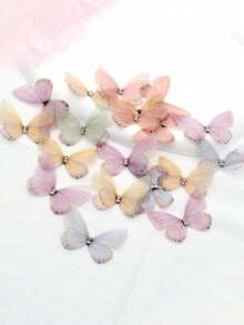 20 件蝴蝶工艺品，5 厘米双蝴蝶贴花 3D 欧根纱面料梦幻花束贴片蝴蝶用于衣服装饰 DIY 手工发带指甲装饰 - 彩色 - 查看 6