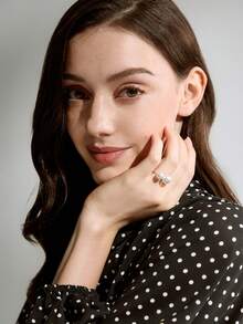 1枚ins风简约可调节开口戒指，镶嵌人造珍珠，女士圣诞节冬季礼物 - 銀色 - 查看 1