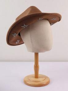 1 szt. Neutralny jednolity kolor Unikalny spersonalizowany błyszczący kryształ górski Hollow Star Printed Denim Hat, damski kapelusz z dżinsu Western, kreatywny i interesujący kapelusz z szerokim rondem w stylu punkowym, moda uliczna