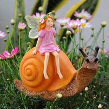 树脂仙女和蜗牛雕像、微型庭院花园装饰、逼真的动物工艺品、景观装饰品 - 彩色 - 查看 4