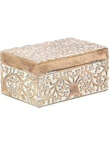 Mango Wood Floral Decorative Box Decorative Keepsake Boxes With Hinged Lid, Set Of 3 Storage Boxes 8", 10", 12"W, Brown - Brown - View 3