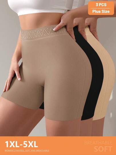 Set de 3 pantalones cortos tipo "boy" de cintura alta para mujer de talla grande, sin costuras, control de abdomen, suaves, transpirables y elásticos